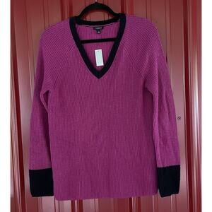 Talbots Sweater Knit Ribbed V Neck lightweight Cotton Blend Pullover‎ Medium New
